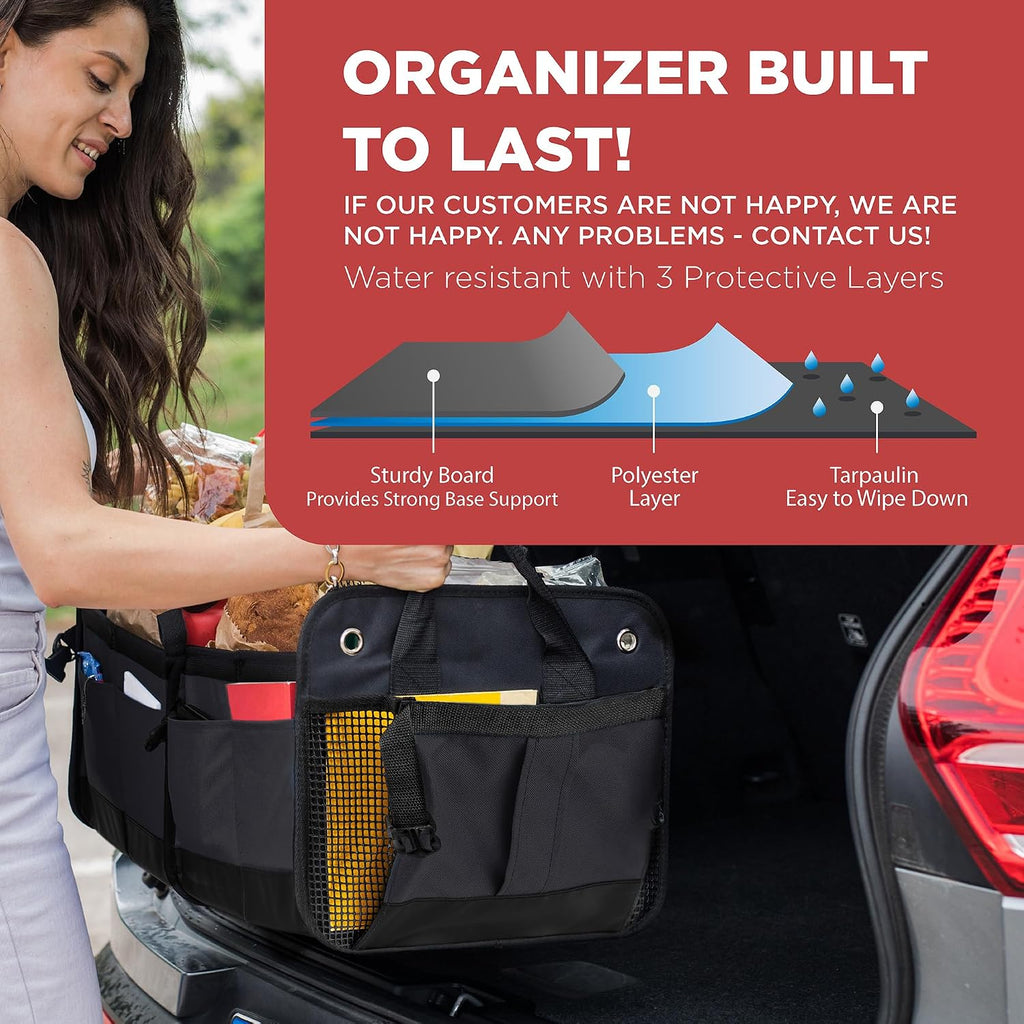 Caja organizadora portátil retráctil de varios compartimentos de primera calidad TrunkCratePro para autos, SUV, camiones, minivans, Negro