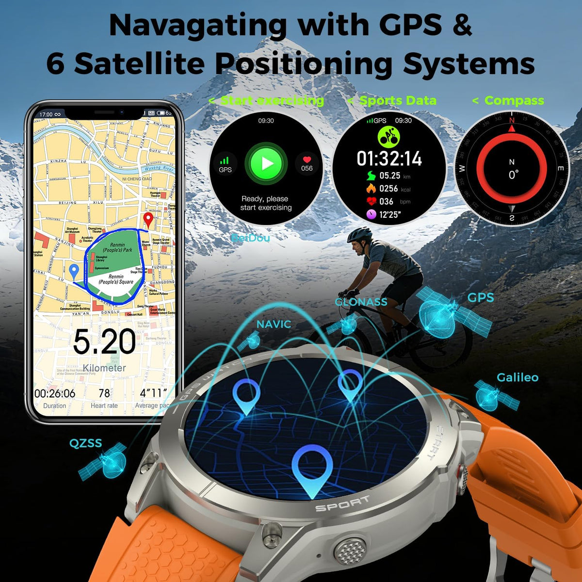 Reloj inteligente para hombre, rastreador de actividad física, GPS: relojes inteligentes militares para Android/iPhone Gps Watch 1.43 "AMOLED Hacer respuesta llamada Correr Relojes digitales para hombre, compatible con Samsung, monitor de corazón