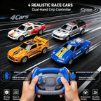 Juego de carreras de coches eléctricos con 4 tragamonedas de alta velocidad, juego de carreras dual con 2 controladores, pista circular de paso elevado con péndulo de puente flash, juguetes de regalo