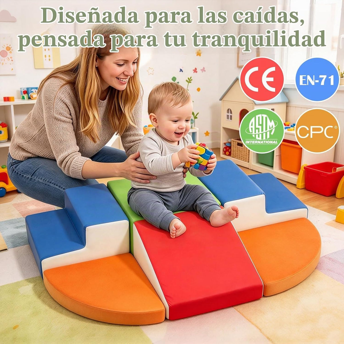 Ancaixin Bloques de escalada de espuma para bebés de 7 piezas con túnel de