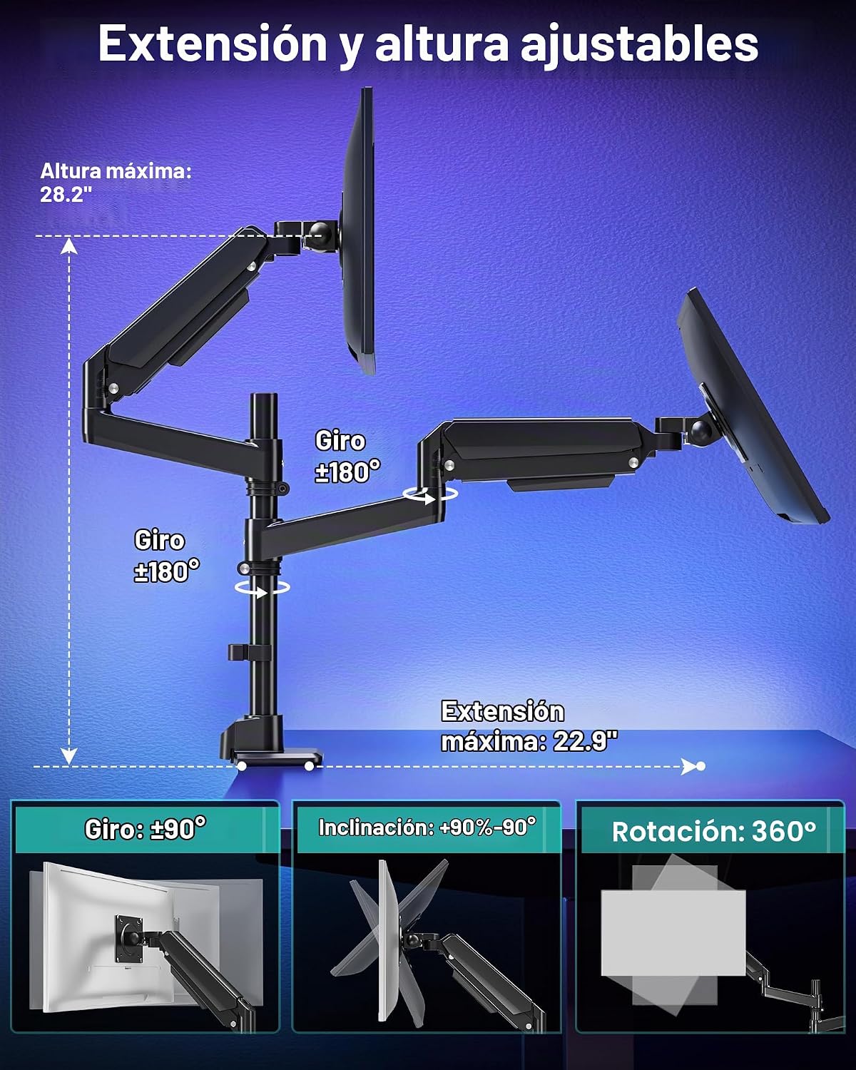 Brazo de monitor dual MOUNT PRO para pantallas ultraanchas de hasta 49" de