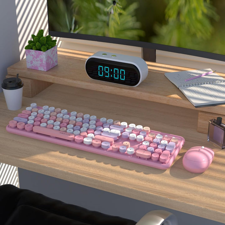UBOTIE Teclado inalámbrico colorido para computadora y mouse óptico...