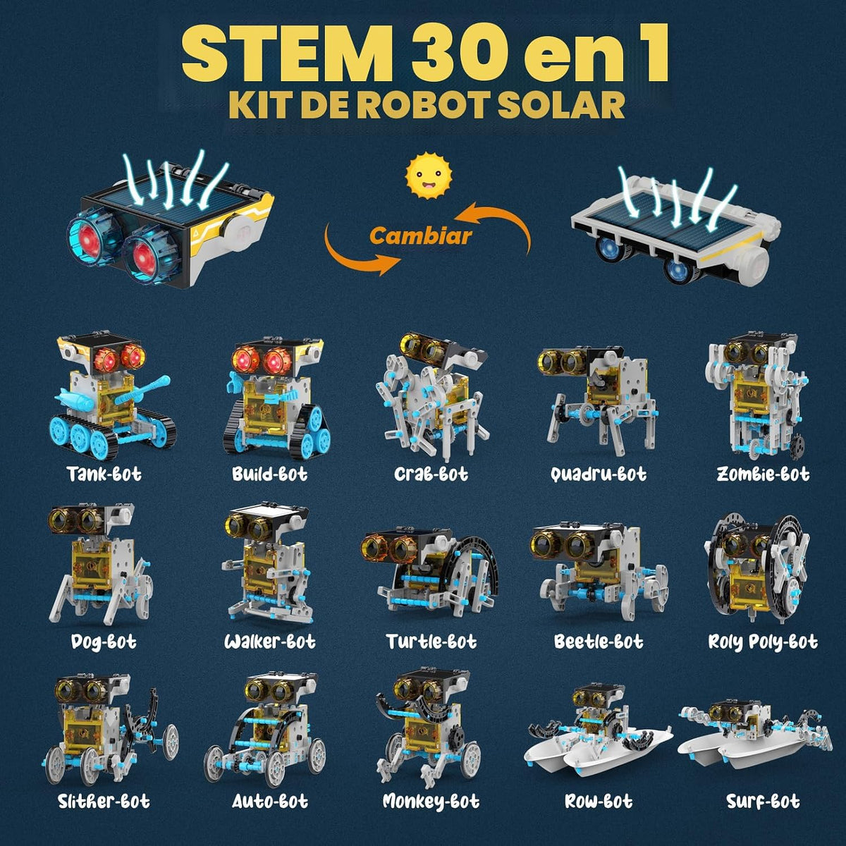 Kit de robot solar 30 en 1, 243 piezas, juego educativo STEM para niños de 8 a 12 años, regalo de experimento científico para cumpleaños (azul)