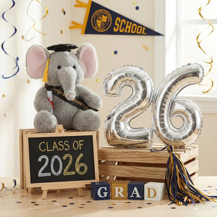 WEIGEDU Juguete de peluche de elefante de graduación, 12 pulgadas |...