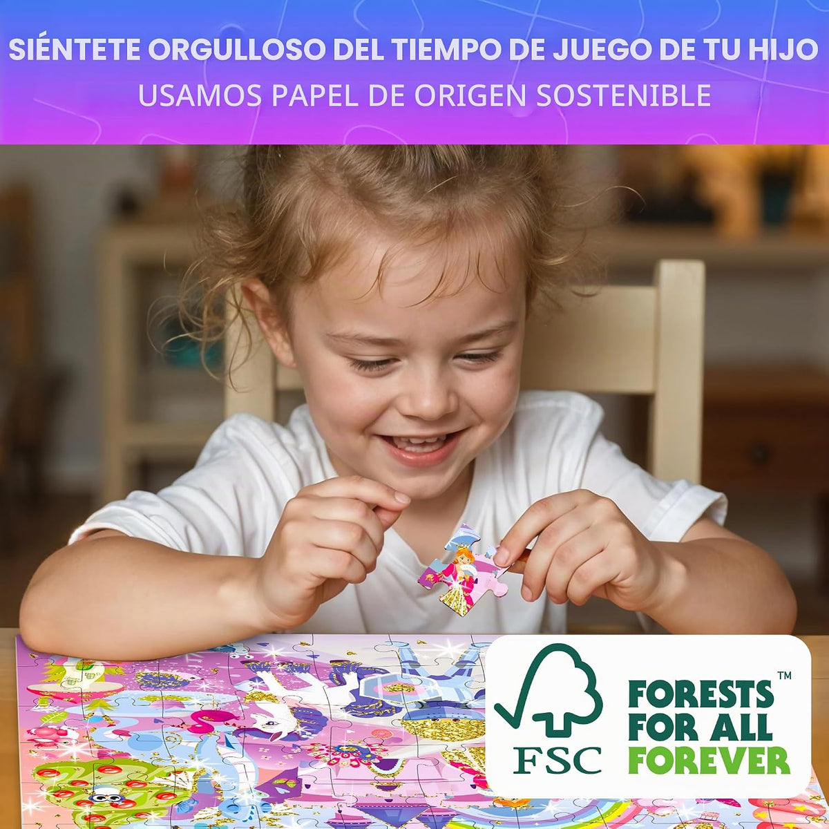 Rompecabezas de 60 piezas para niños de 3 a 5 a 4 años con purpurina para