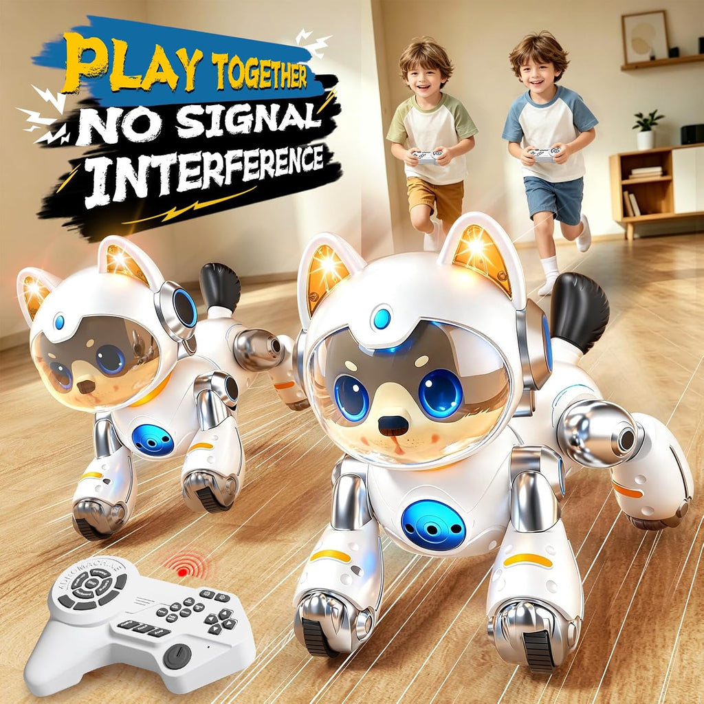 Robot inteligente de juguete para perros, 2.4 GHz, gesto remoto y control táctil, cachorro robótico, efecto de aerosol de baile musical y sonidos de ladridos, mascota electrónica recargable, regalo de