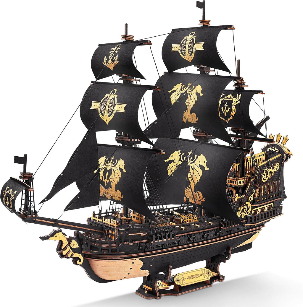ROKR Seahorse Barque - Rompecabezas de madera 3D para adultos, kit de modelo de velero, ensamblaje de 603 piezas, velero a escala 1:100 MCB02