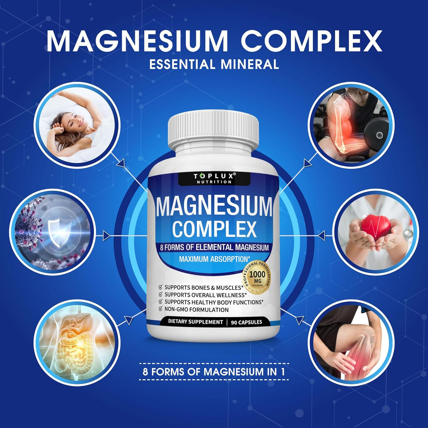 Complejo de magnesio Suplemento 8 Elemental 1000mg - Glicinato de m...