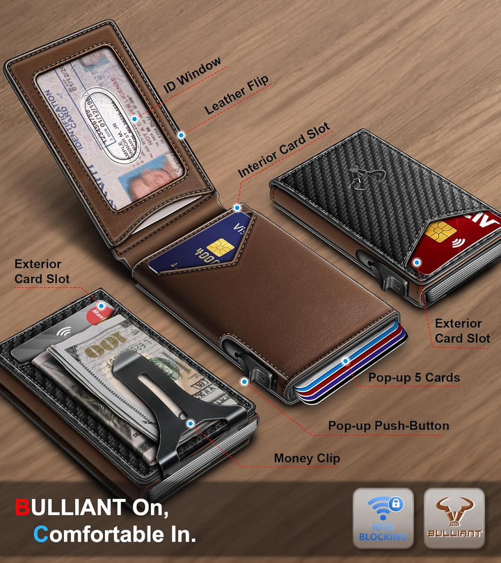 Cartera BULLIANT para hombre, cartera con clip de dinero delgada pa...