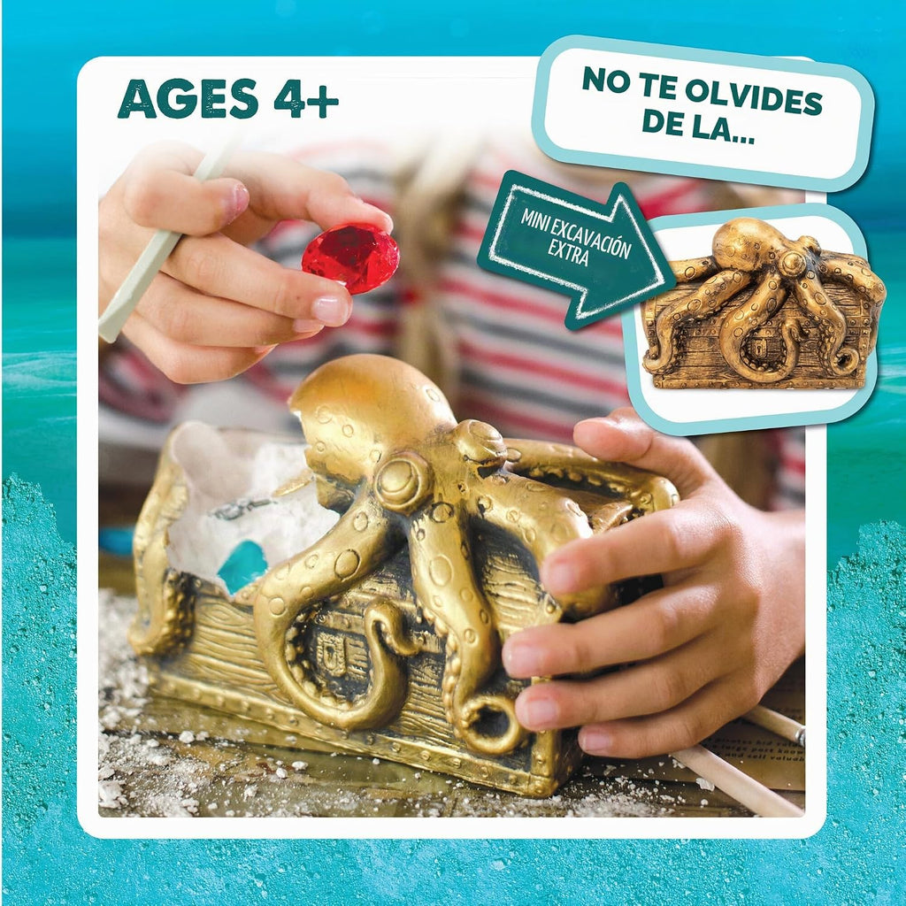 MindWare Dig It Up Discoveries - Cofre del tesoro misterioso pirata para niños, proyecto gigante de descubrimiento para niños - Excava 13 tesoros - Incluye una excavación adicional, 2 cinceles y 1