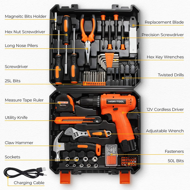 MarvTool Juego de herramientas mecánicas de 152 piezas, caja de her...
