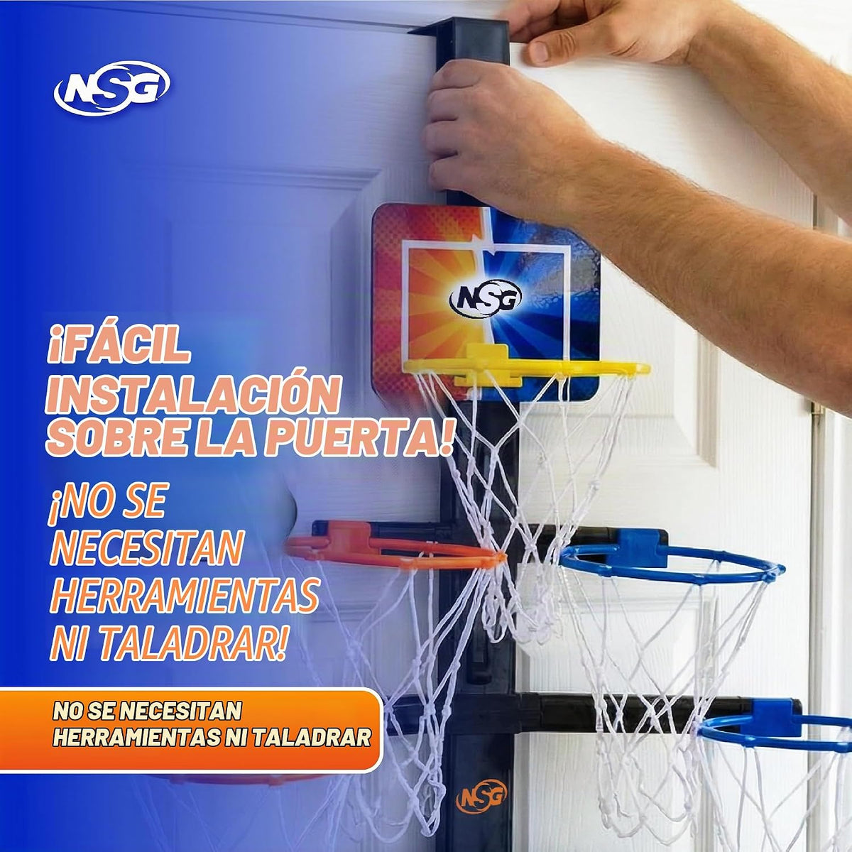 Aro de baloncesto sobre la puerta, pirámide de carreras de 7 aros de altura ajustable con 8 mini bolas de espuma y bolsa de transporte, montaje en pared, fácil instalación, juego para niños para interiores y exteriores para mayores de 5 años