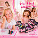 Juego de 59 piezas de maquillaje para niñas, juego de juguetes de maquillaje lavables para disfrazarse, juego de tocador de belleza con estuche de cosméticos, juguetes de cumpleaños para niñas
