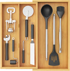 Lifewit Bamboo Utensil Organizer para Kitchen Drawer, Cooking Utensil Tray