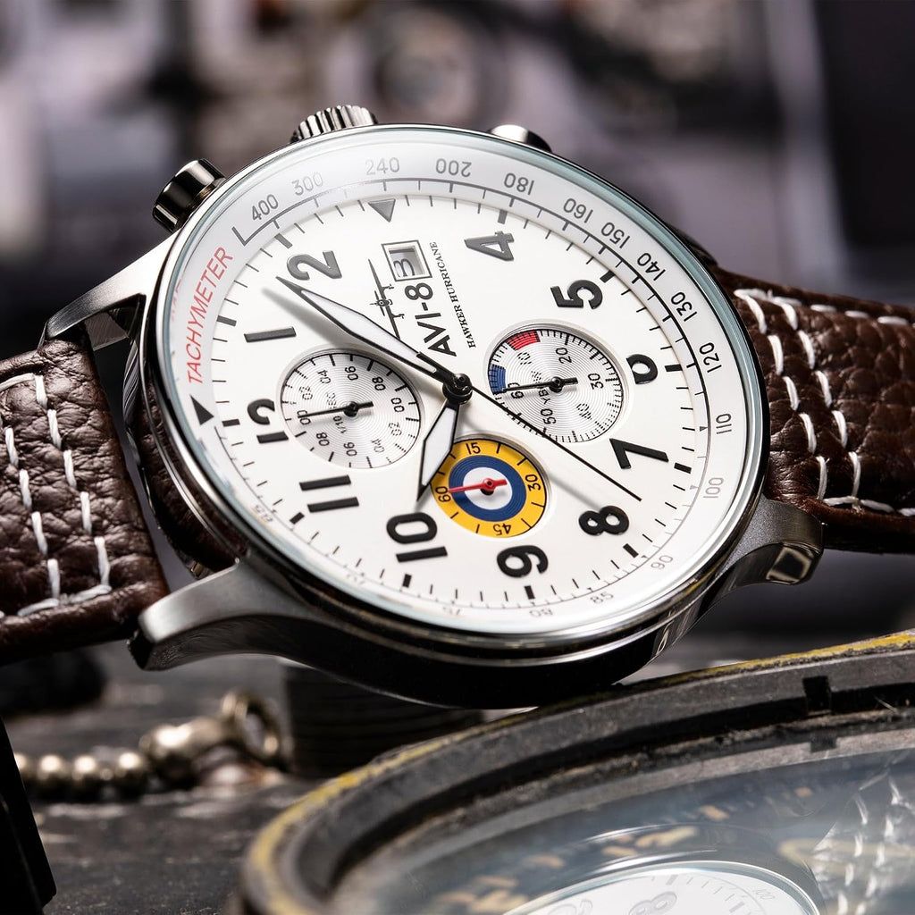 Reloj analógico AV-4011 Hawker Hurricane, con mecanismo de cuarzo japonés, con correa de piel, de AVI-8