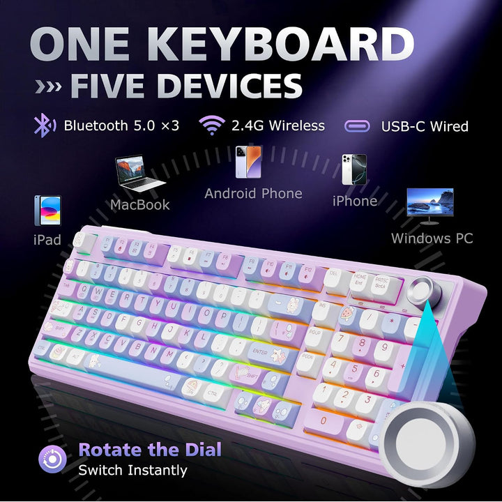 ROYALAXE F98 Teclado cremoso con teclado numérico, teclado mecánico...