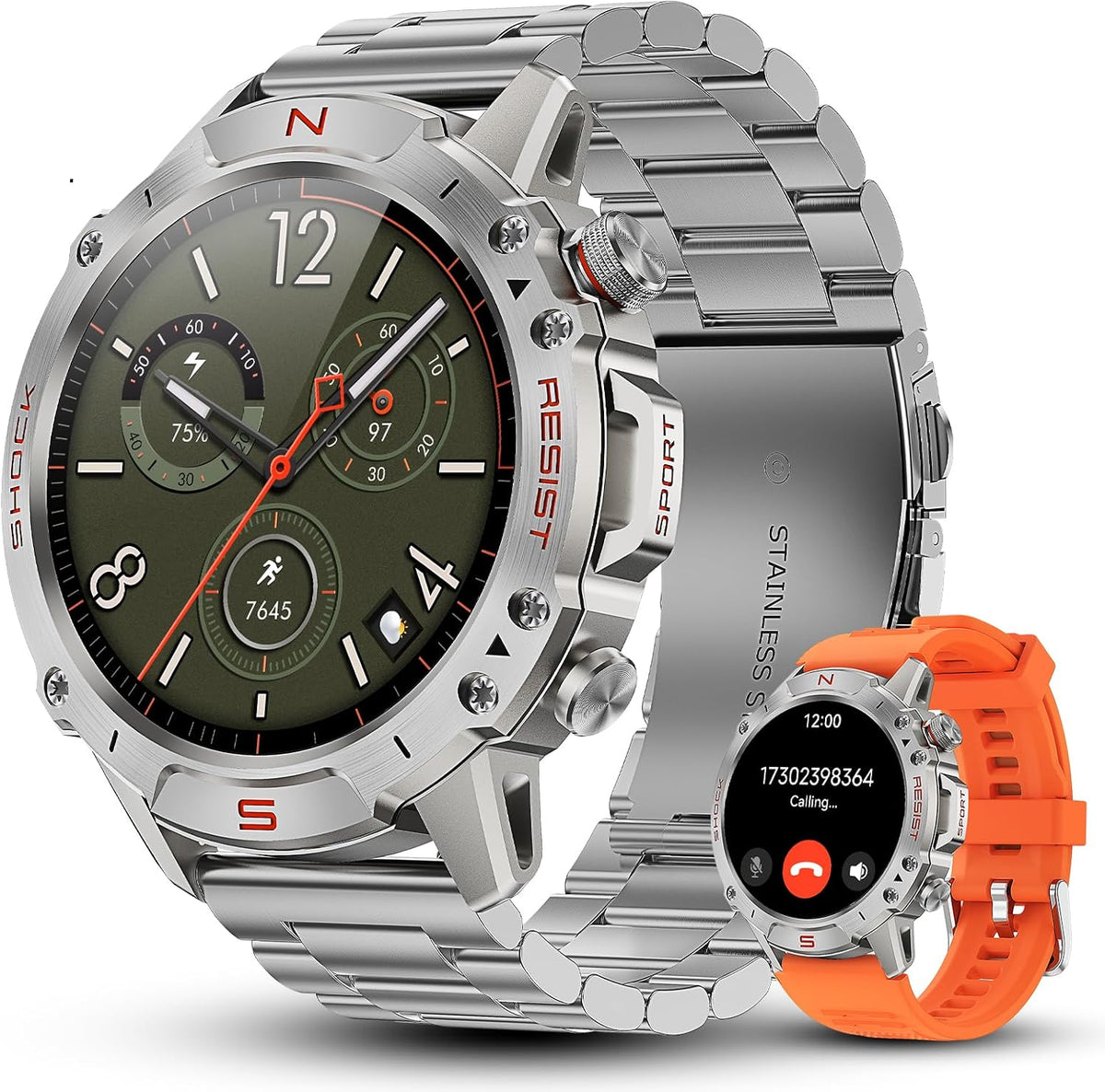 Reloj inteligente plateado para hombre, AMOLED de 1.43 pulgadas
