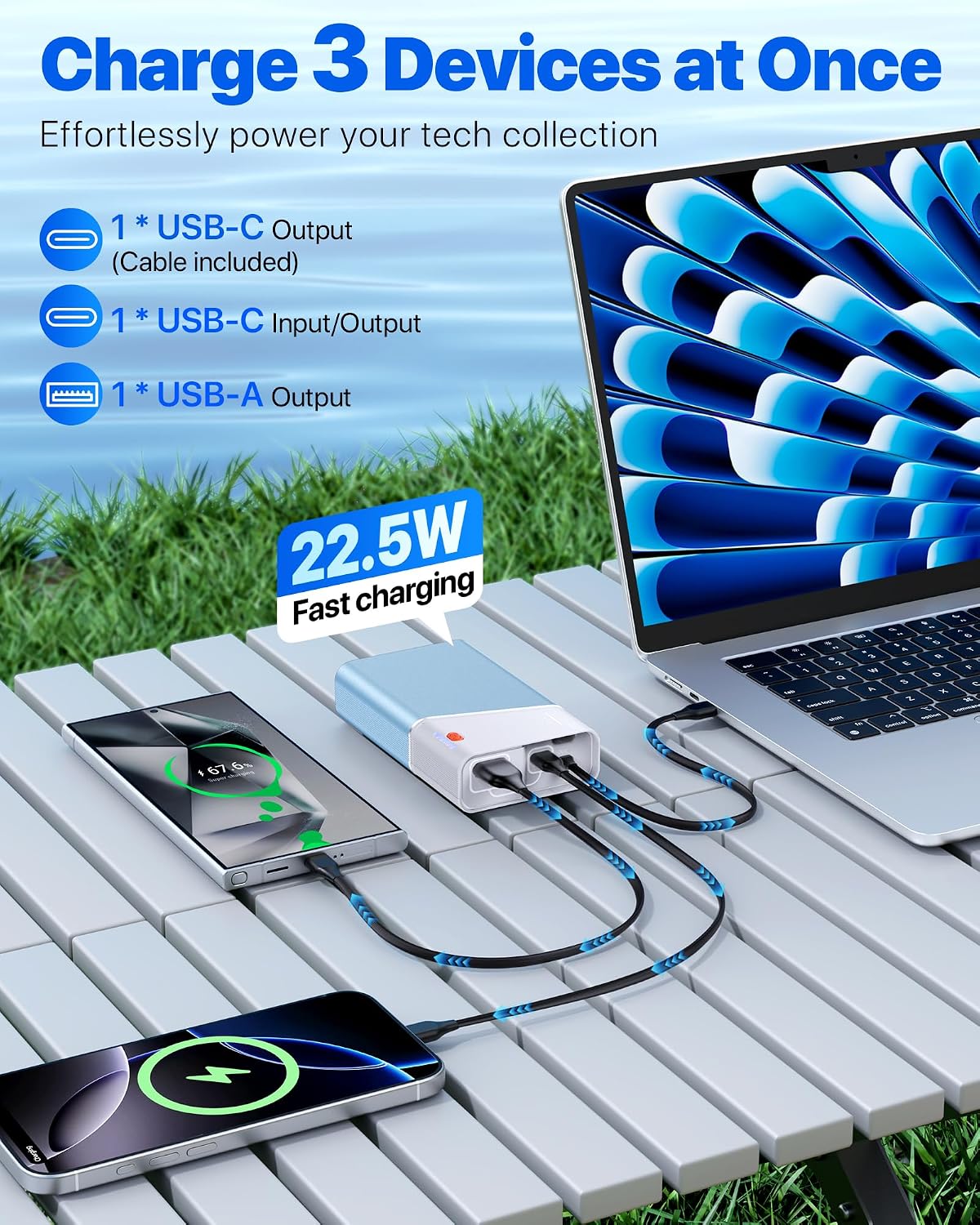 Cargador portátil de 20000 mAh, 22.5 W PD 3.0+QC 4.0, banco de ener...