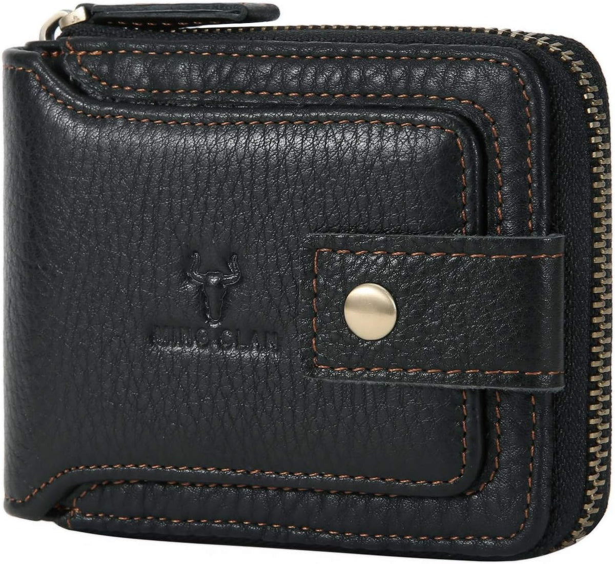 Billetera con cremallera para hombre, con bloqueo RFID, de piel, plegable, para hombre, Negro