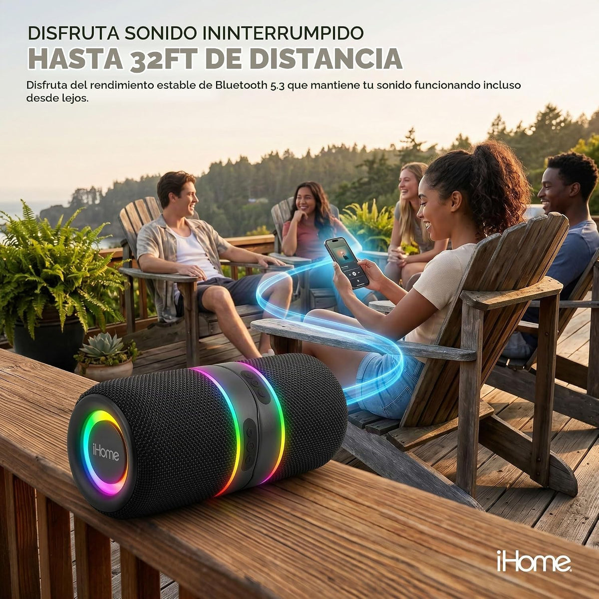 iHome Altavoz Bluetooth inalámbrico portátil 2 en 1 con luces RGB