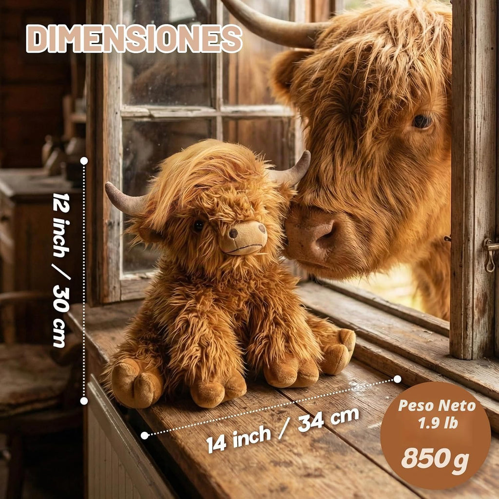 Highland Cow - Animales de peluche con peso, para microondas y con peso, peluche de vaca de las tierras altas para mayor comodidad, juguete de aroma a lavanda refrescante y calentable, lindo regalo para niños, niñas y adultos