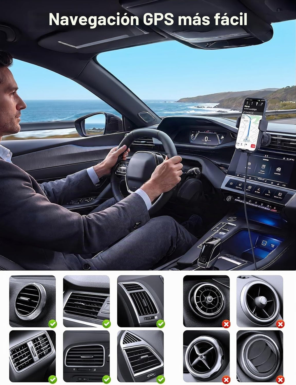 Cargador inalámbrico para automóvil, con sujeción automática, soporte para teléfono de salpicadero/parabrisas/ventilación de aire compatible con iPhone 17 16 15 14/13/13 Pro/12 pro/12/11/X/8