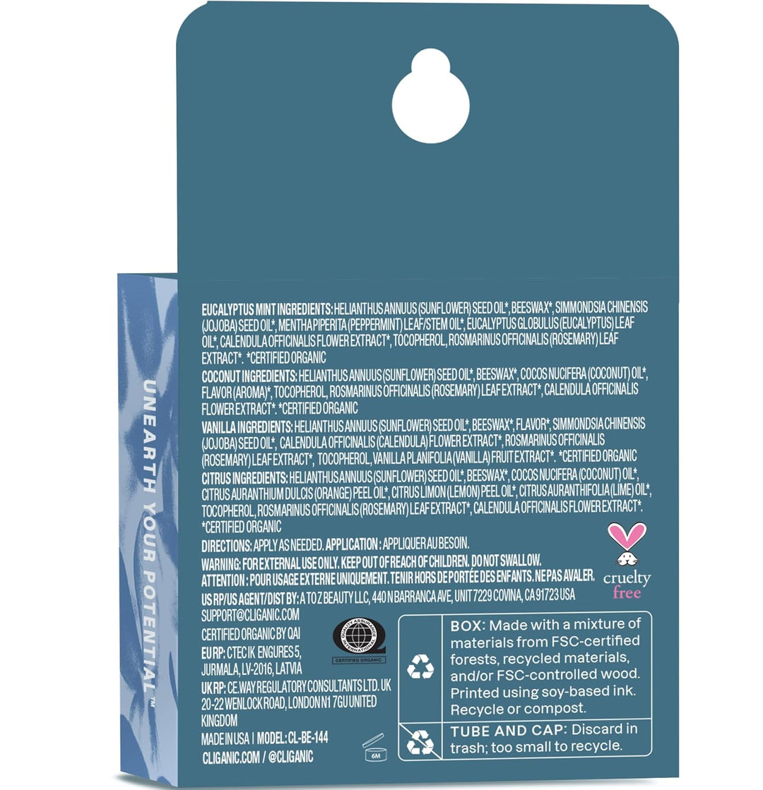 Cliganic Set de bálsamo labial orgánico, 4 sabores, hidratante natu...