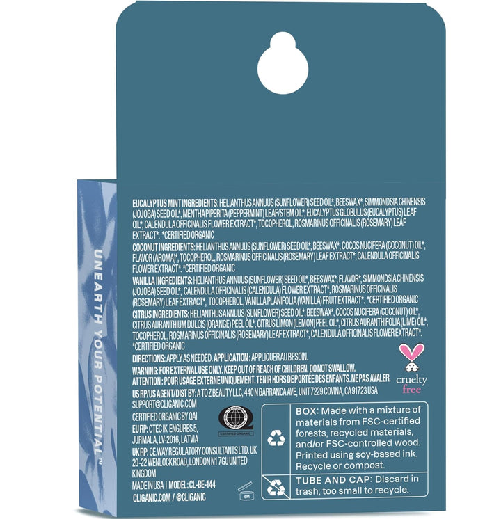 Cliganic Set de bálsamo labial orgánico, 4 sabores, hidratante natu...