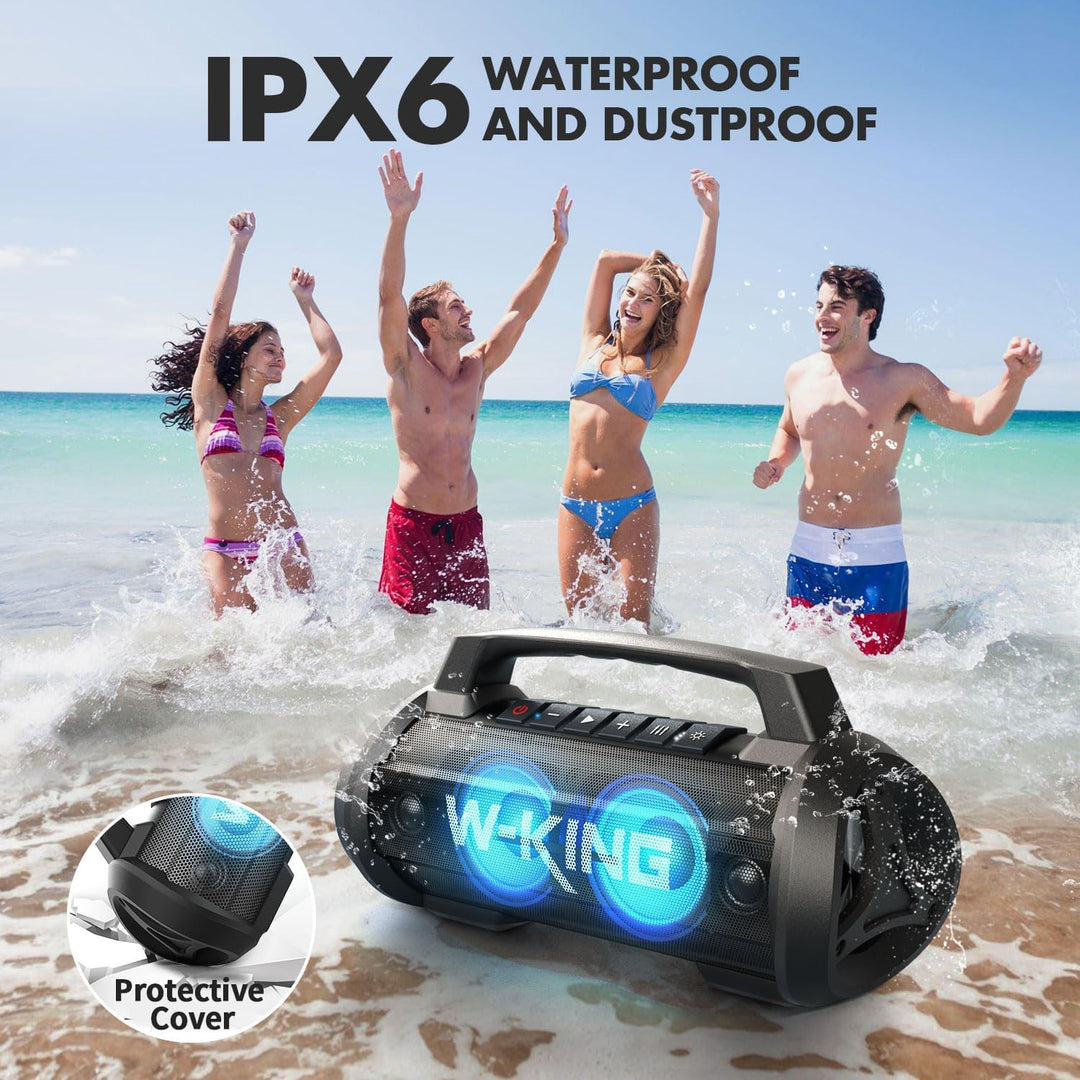 W-KING Altavoz Bluetooth portátil con micrófono inalámbrico, 120 W...