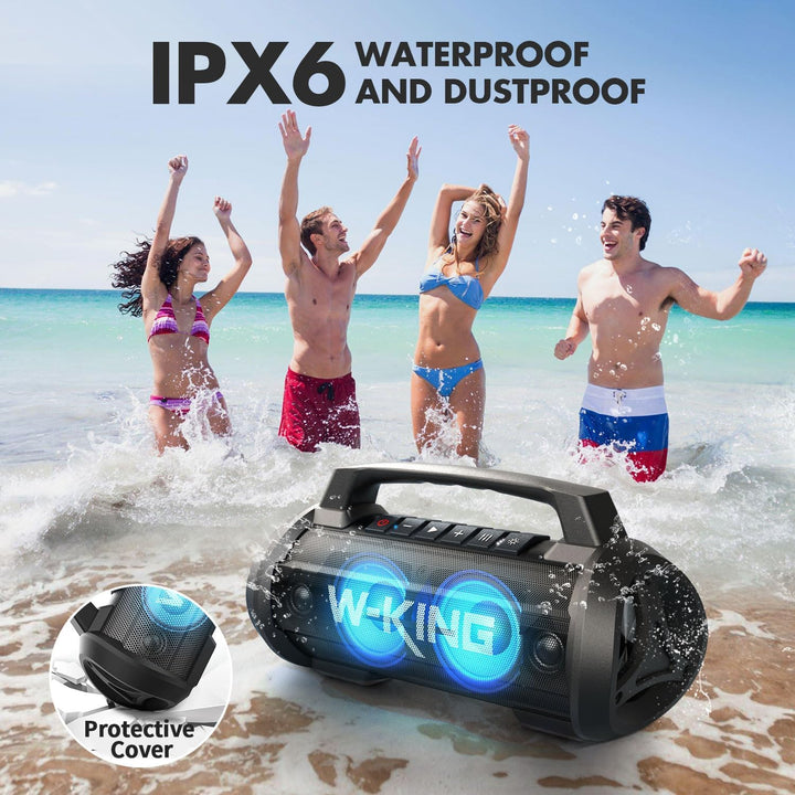 W-KING Altavoz Bluetooth portátil con micrófono inalámbrico, 120 W...
