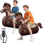 QPAU Juguete Inflable Saltador Caballo, Paquete de 2 con Bomba de Mano