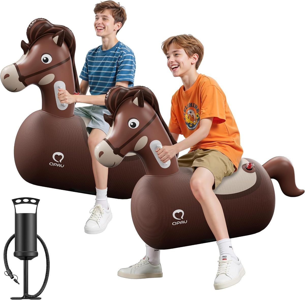 QPAU Juguete Inflable Saltador Caballo, Paquete de 2 con Bomba de Mano