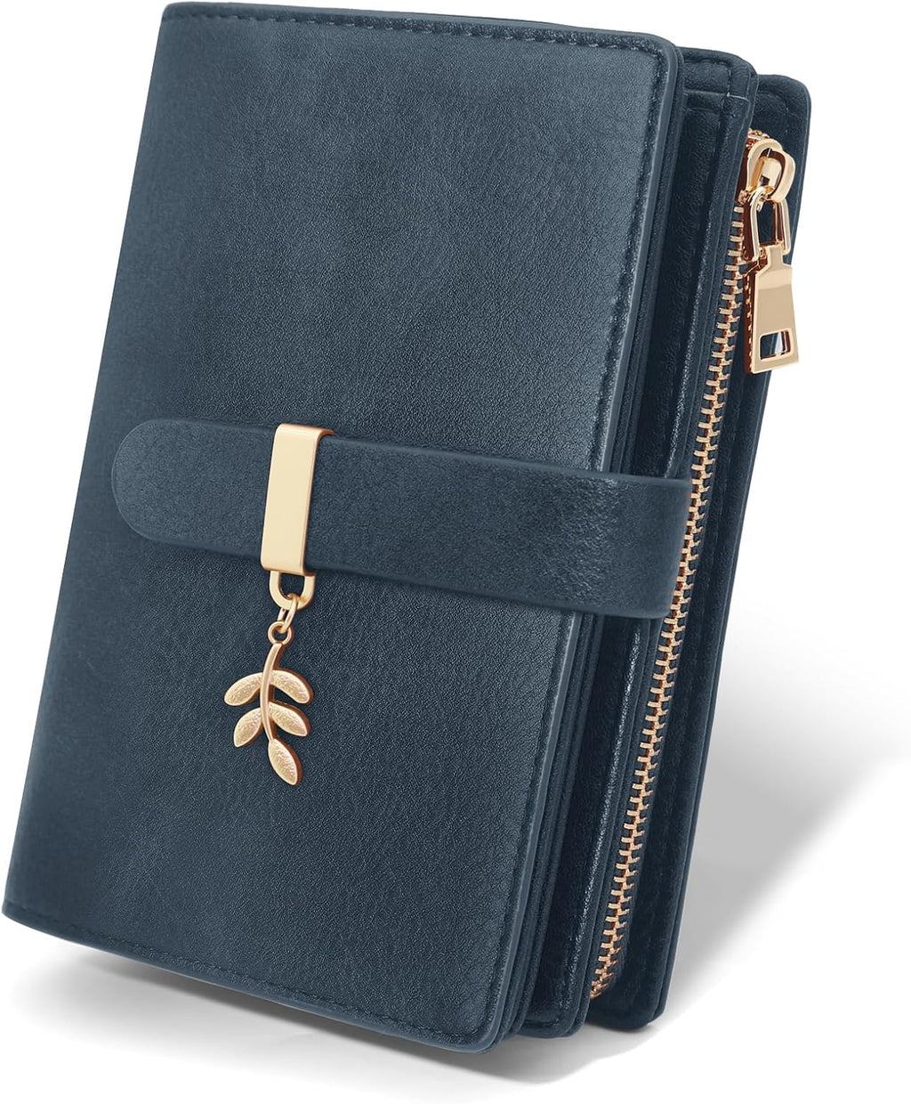 Cartera triple con bloqueo RFID para mujer, tarjetero de cuero PU