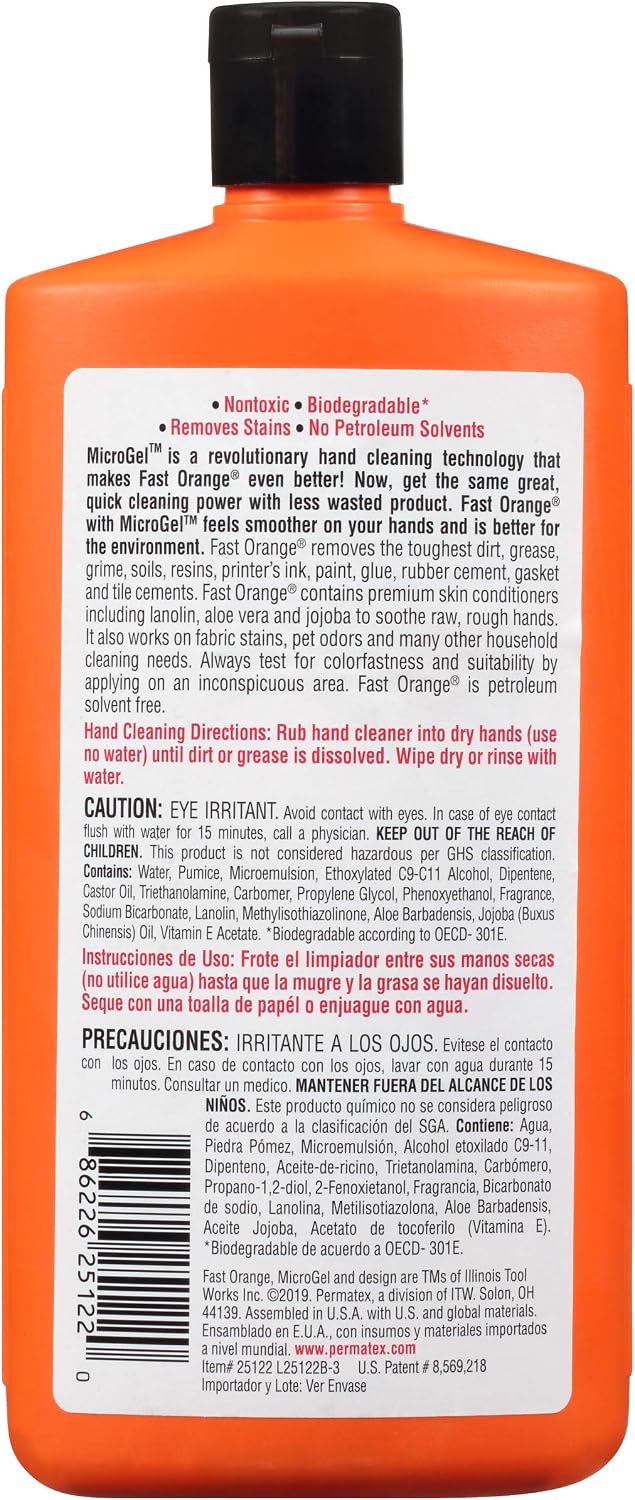 Permatex 25108 Fast Naranja Piedra Pómez Loción Limpiador de mano,...