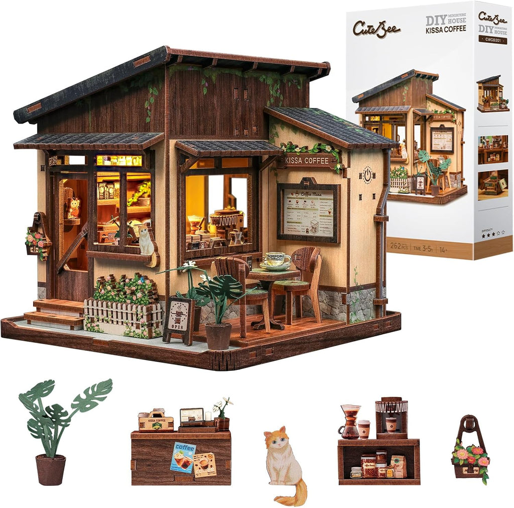 Cutebee Kit de rincón de libros LED, kits de casa en miniatura de bricolaje