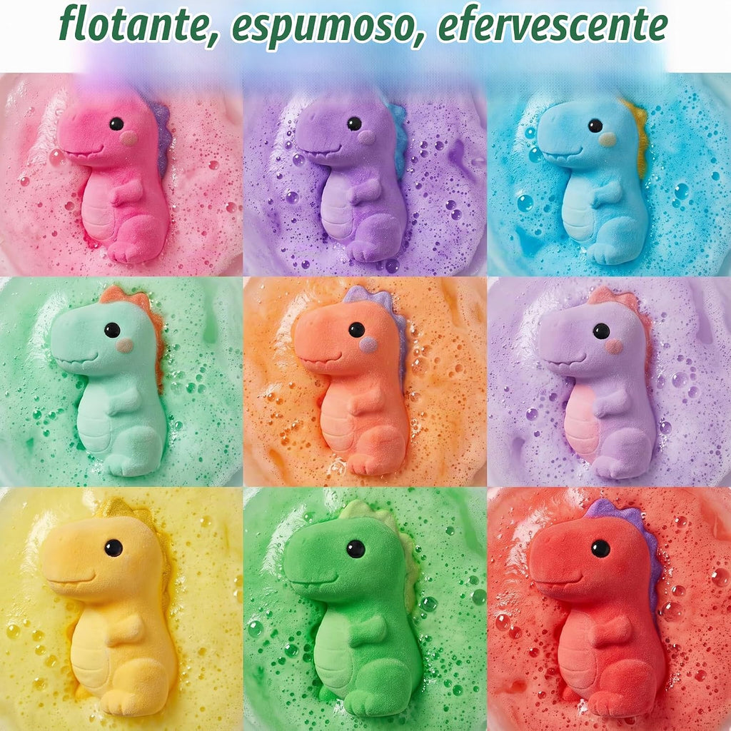 Paquete de 9 bombas de baño de dinosaurios con juguetes sorpresa en el
