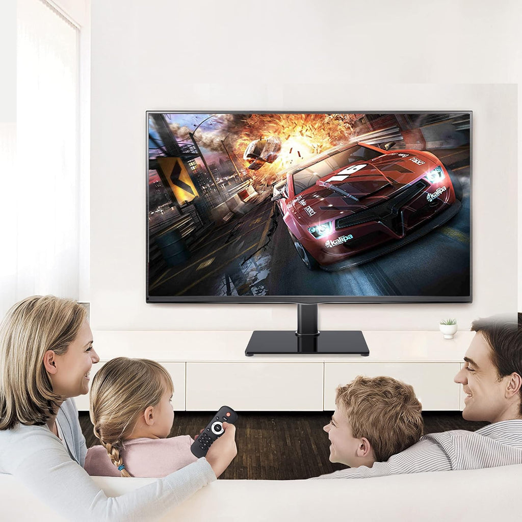 Soporte universal para TV, soporte de mesa para televisores LCD/LED de 17 a 43 pulgadas, soporte de monitor con altura ajustable con base de vidrio templado que soporta hasta 88 libras, VESA