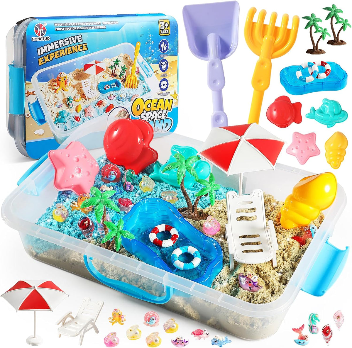 HONGTUO Cubo sensorial Ocean con arena de juego de 3.3 libras, kit de