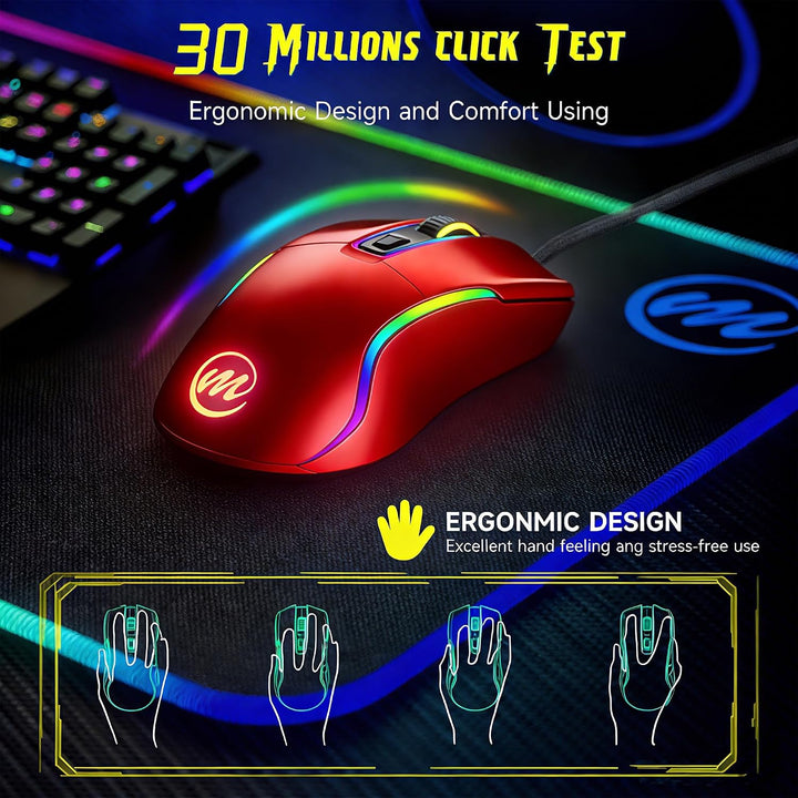 memzuoix Mouse para juegos con cable RGB - 6 DPI ajustables hasta 1...