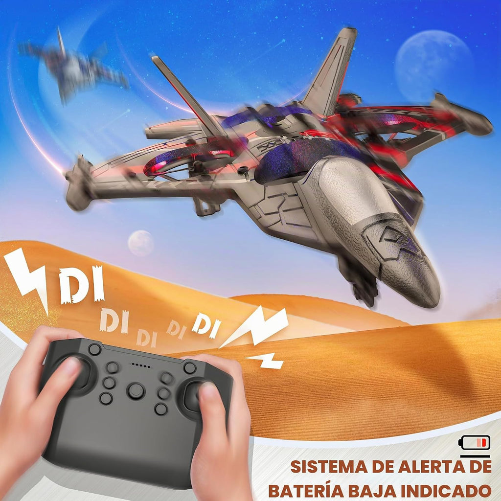 Avión RC BEZGAR para niños, Jet de combate con luces LED y giro 360°, Rojo