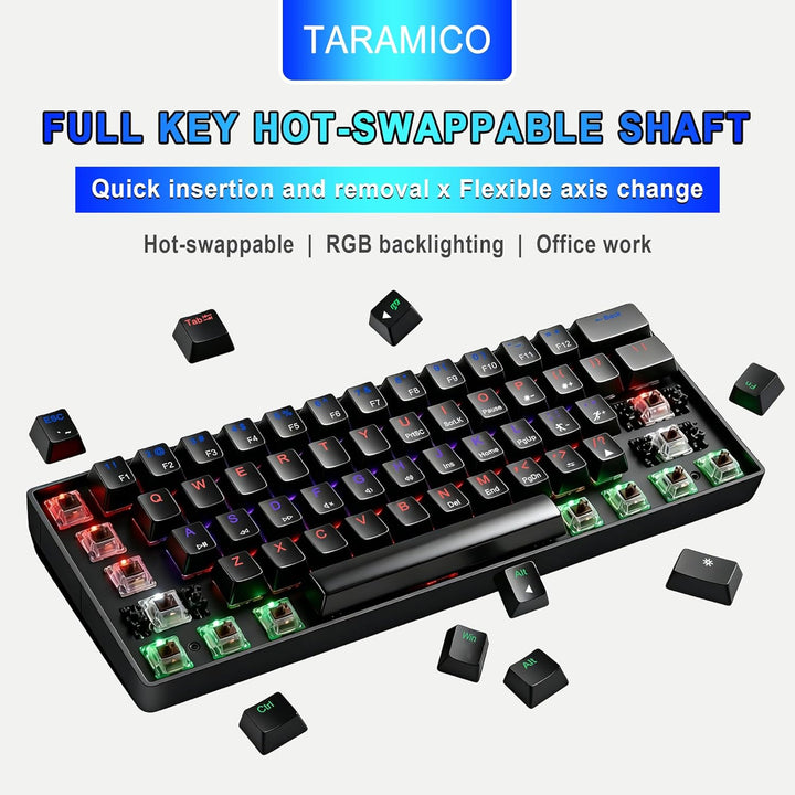 Taramico Teclado 60% para juegos, teclado mecánico RGB con cable ne...