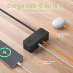 TESSAN - Cable de extensión de 5 pies, regleta de alimentación con protección contra sobretensiones 900J, color negro
