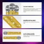 Micrófono Falso de Apoyo con Brillantina y Rinstones de Cristal de Rinoplástico para Jugar, Micrófono de Pretensión con Purpurina y Adornos para Cosplay, Traje de Fiesta (Dorado)