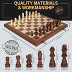 Juego de ajedrez magnético de madera, tablero de ajedrez plegable de 15 pulgadas con 2 ranuras de almacenamiento extra para reinas y piezas, juego de mesa de ajedrez de viaje portátil para adultos y