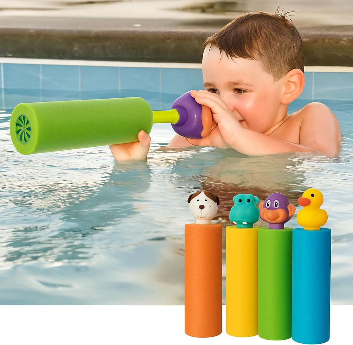 Water Blaster | Pistola de agua para niños, chorros de agua para niños, pistolas de piscina, pistola de chorro, paquete de 8 artículos esenciales de playa, juguetes de playa, chorro de piscina, juegos de verano