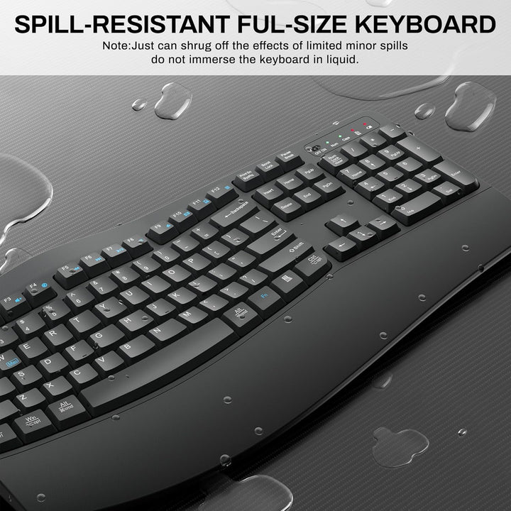 Combo de teclado y mouse inalámbricos, teclas onduladas de tamaño c...
