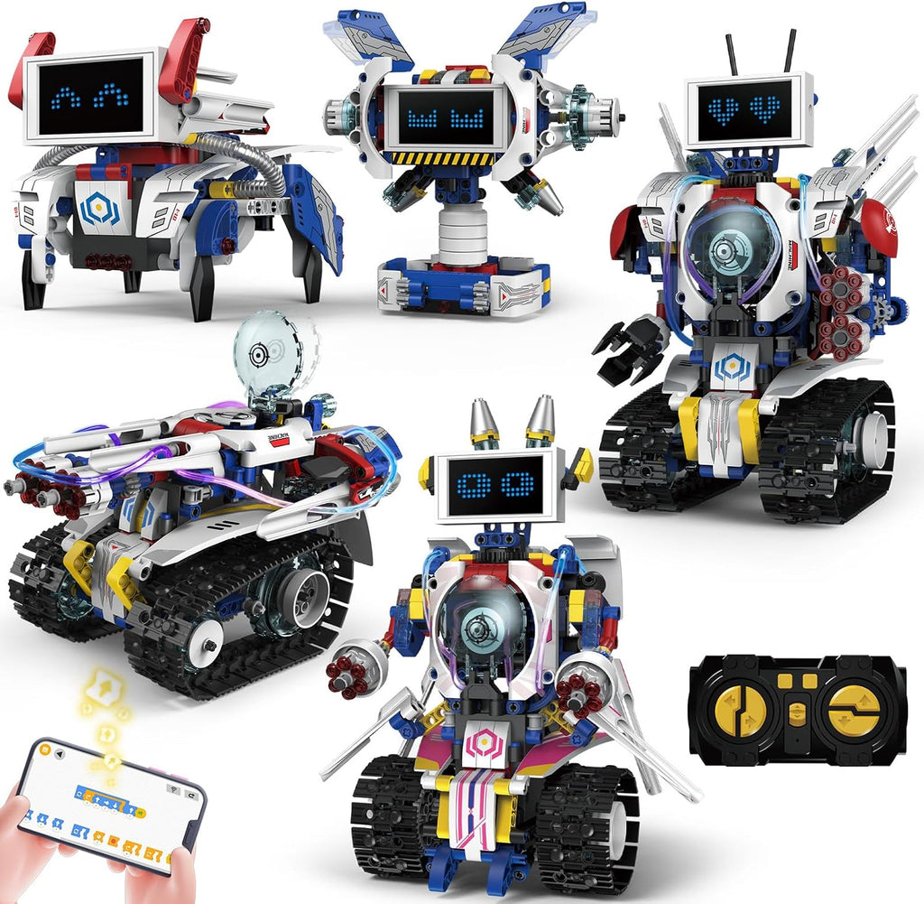 STEM Robot Kit de construcción para niños de 6 a 16 años | 603 piezas 5 en 1 | 4 modos de control | Aplicación y control remoto | Juguete robot de codificación recargable | Regalo educativo de ingeniería para niños y niñas