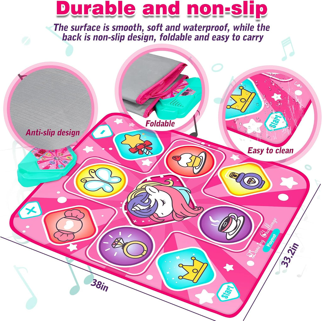 Alfombrilla de baile de unicornio para niñas, almohadilla de música LED