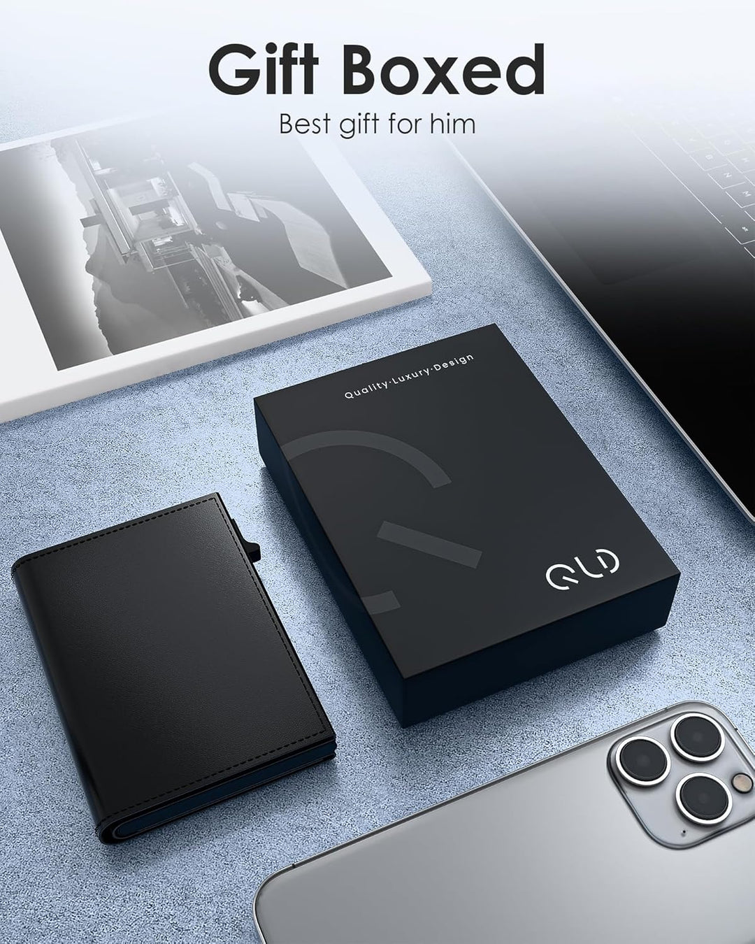 QLD Cartera minimalista para hombres \u2013 Bloqueo RFID [inteligen...