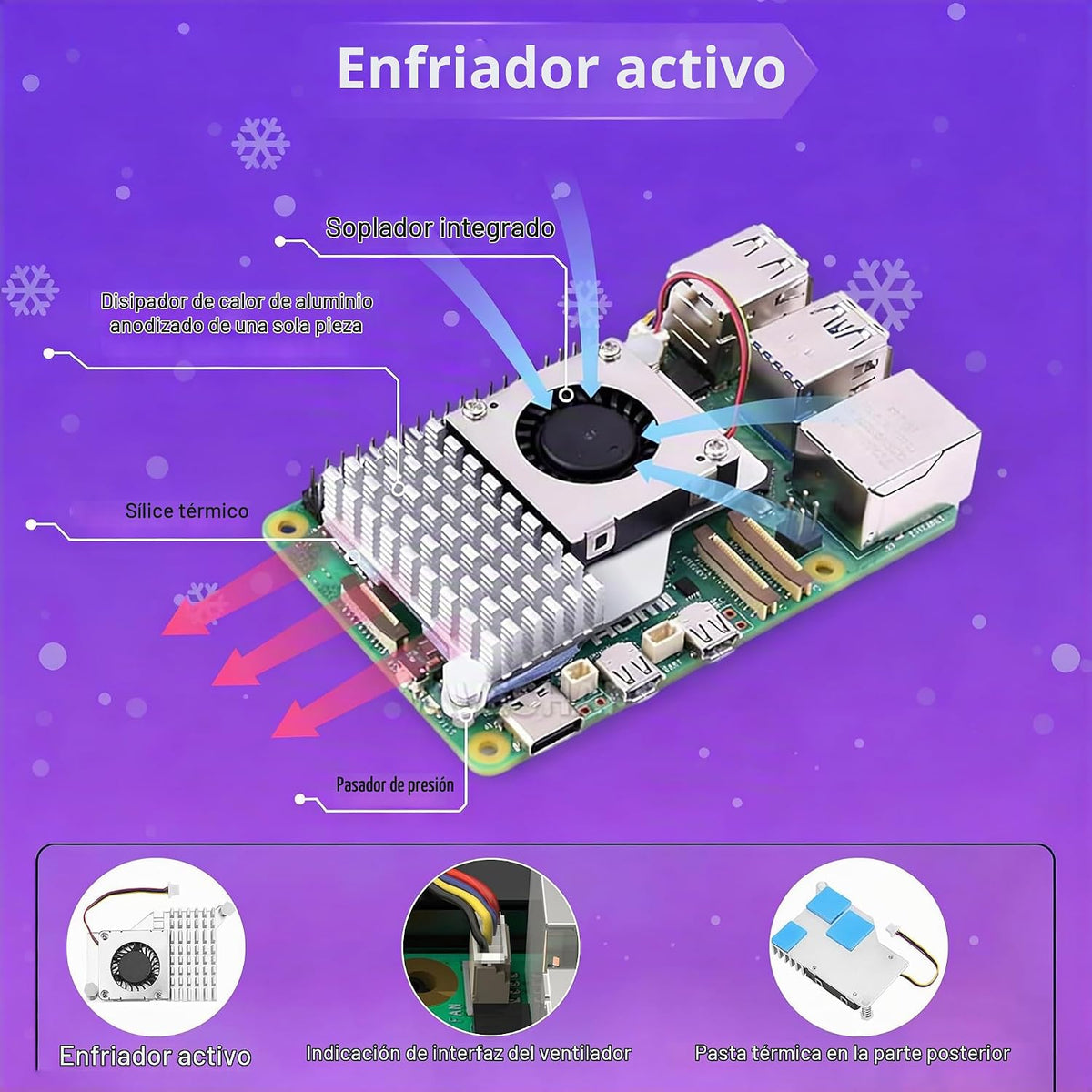 Kit Básico SANOOV para Raspberry Pi 5 4GB RAM con Enfriador Activo,...